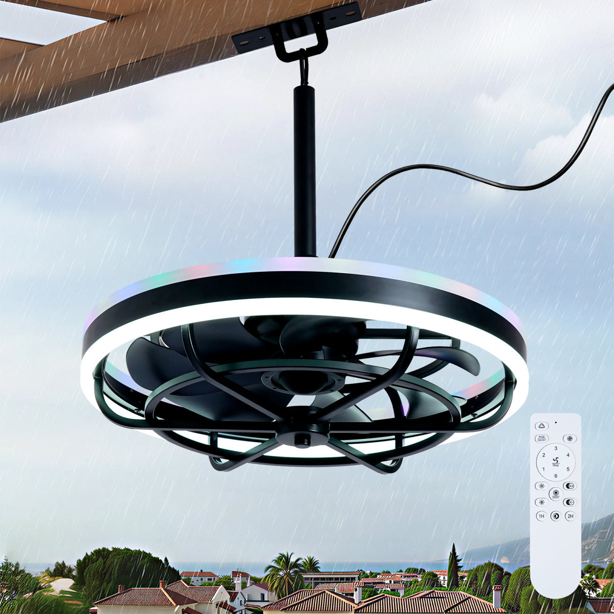 Outdoor & Indoor Ceiling Fan Light LED Light Source And Remote Control, 3000-6500K Dimmable Modern LED Fan Light, 6 Speeds, Quiet DC Motor For Living Room, Bedroom,Kitchen----Matte Black