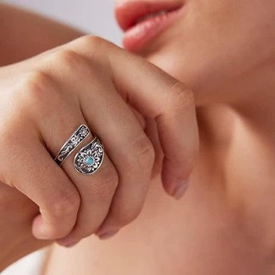 New Accessories European And American Bohemian Retro Sunflower Turquoise Lady's Flower Adjustable Ring