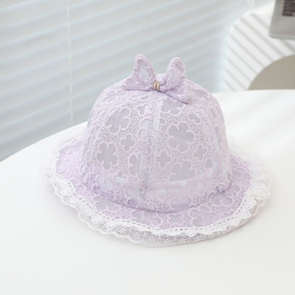 Children's All-net Lace-edged Full-printed Flower And Bow Decoration Lightweight Cool And Sweet Fisherman Hat For Outdoor Travel