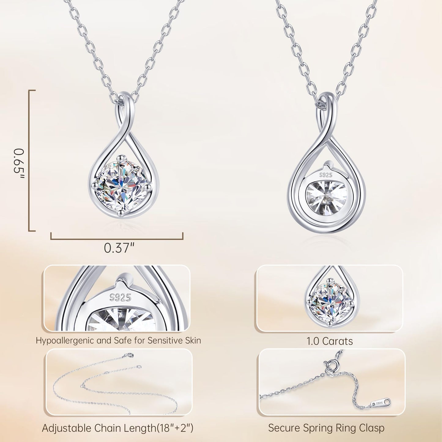 1CT Moissanite Infinity Necklace For Women, S925 Sterling Silver Gift For Her Women Wife Girlfriend, D Color VVS1 Love Pendant Necklace For Anniversary Birthday Valentine Christmas Wedding Mother Day