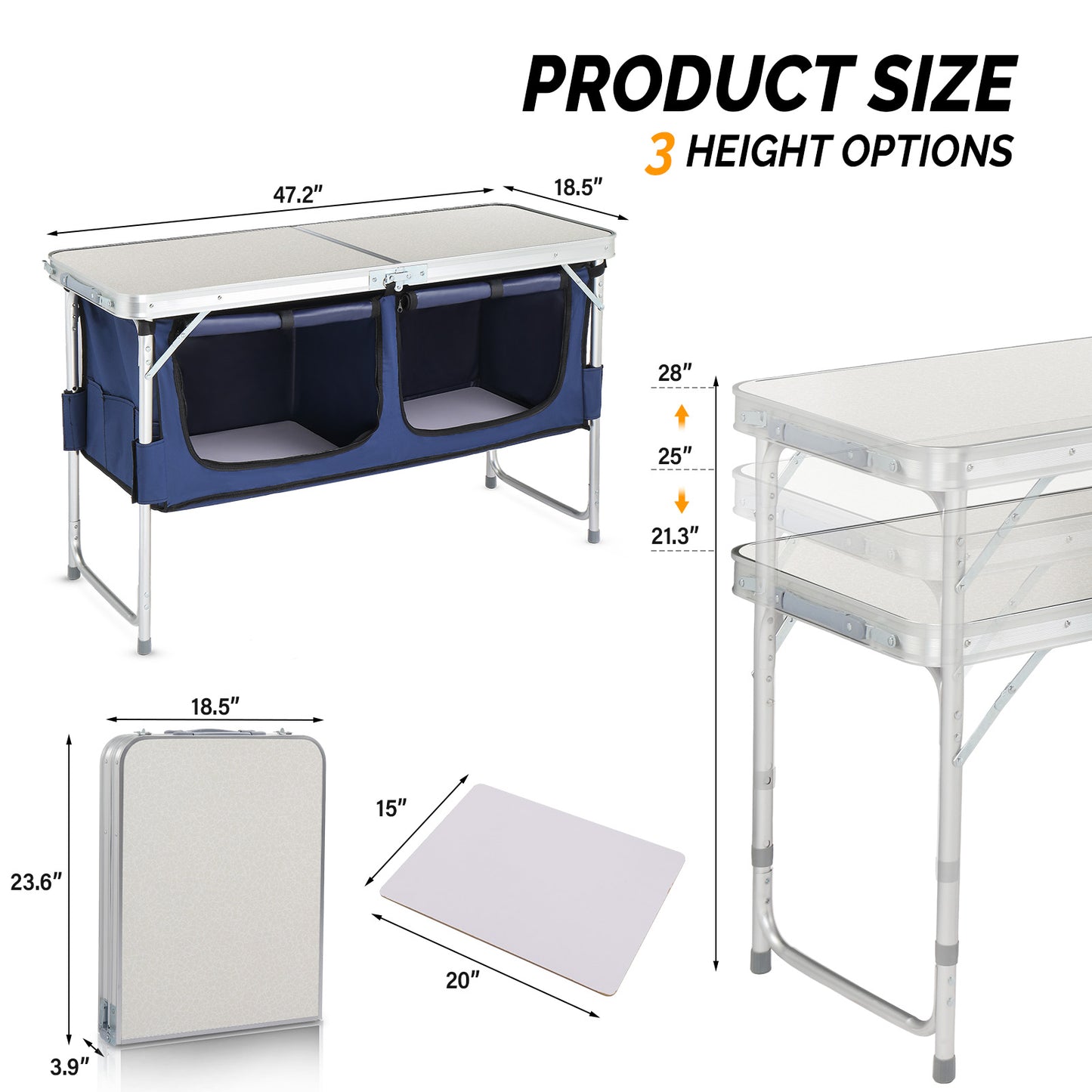 4ft Aluminum Folding Camping Table With 2 Large Storage Compartments, Portable Outdoor Picnic BBQ Buffet Serving Table