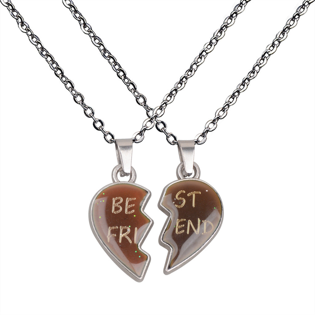 Couple Angel Wings Heart-shaped Temperature-sensitive Mood-changing Necklace Best Frind