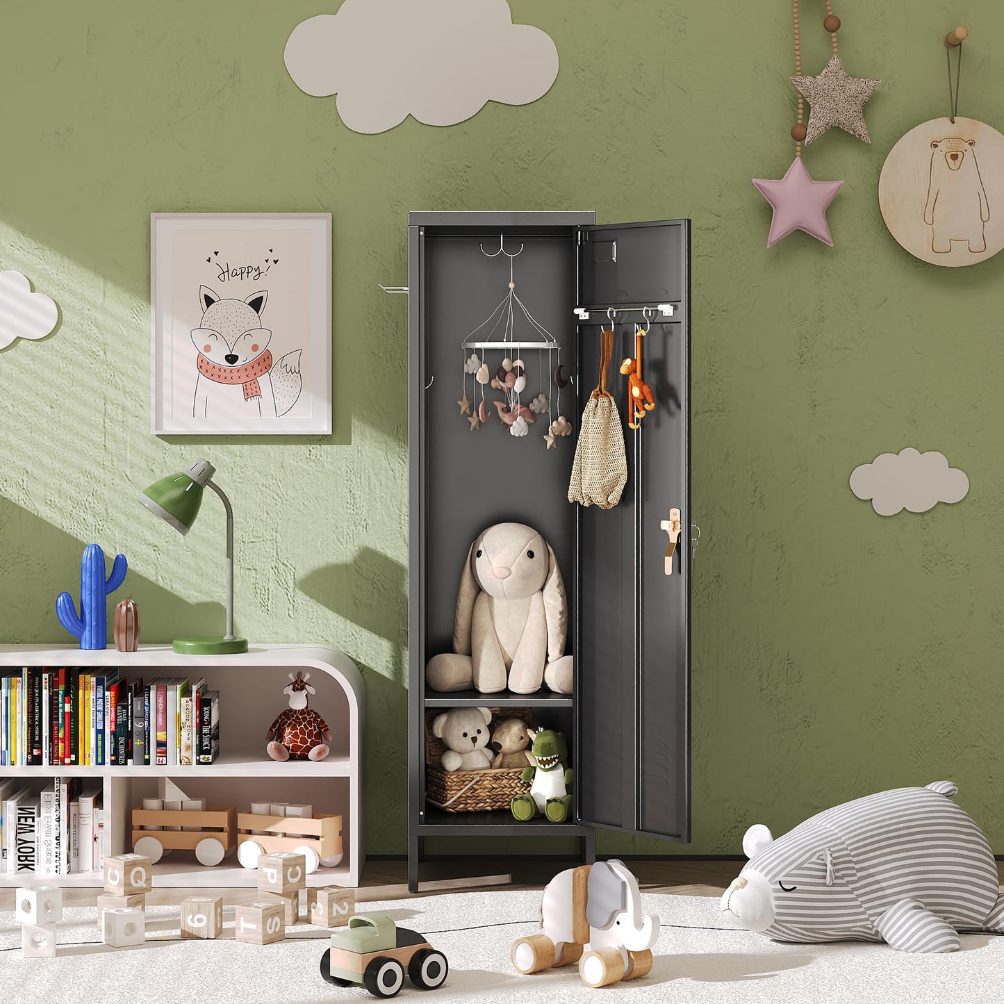 SUPEER 1 Door Metal Storage Lockers With Handle And Hanging Rod,Metal Locker For Employees With Pegboard And Hooks For Home,Office,Gym, School,Assembly Required,Black