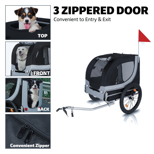 Large Folding Bike Trailer For Dogs-100LB Capacity All-Terrain Pet Carrier, Durable Steel Frame For Cycling, Jogging, Camping & Outdoor Adventures, Black- Grey 20 0.125 Width Fat Tire,extra Mat Inside