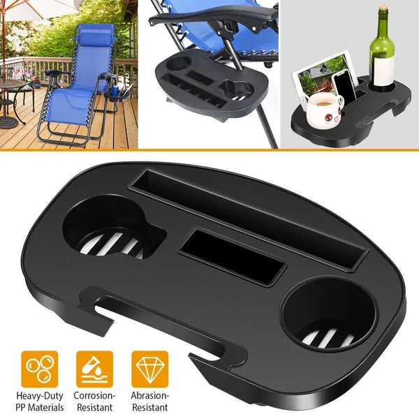 Zero Gravity Chair Cup Holder Clip On Side Tray W/Beverage Can Mobile Devices Slots