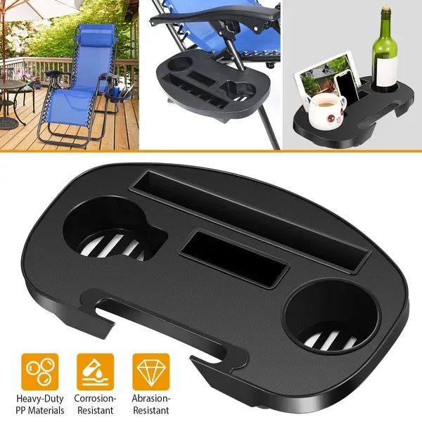 Zero Gravity Chair Cup Holder Clip On Side Tray W/Beverage Can Mobile Devices Slots