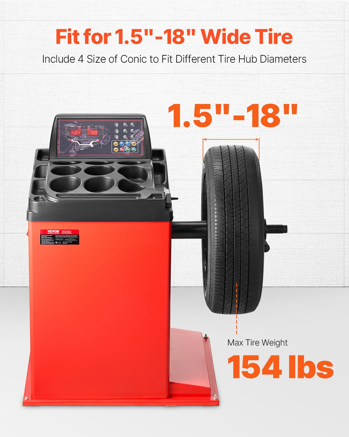 Tire Changer Machine, 18" Spindle, Durable Tire Balancer With 4 Size Of Conic & 45# Steel, Reinforced Tire Balancer With Complete Measuring Tools & Multi-Compartment, Fit For 1.5"-18" Wide Tire