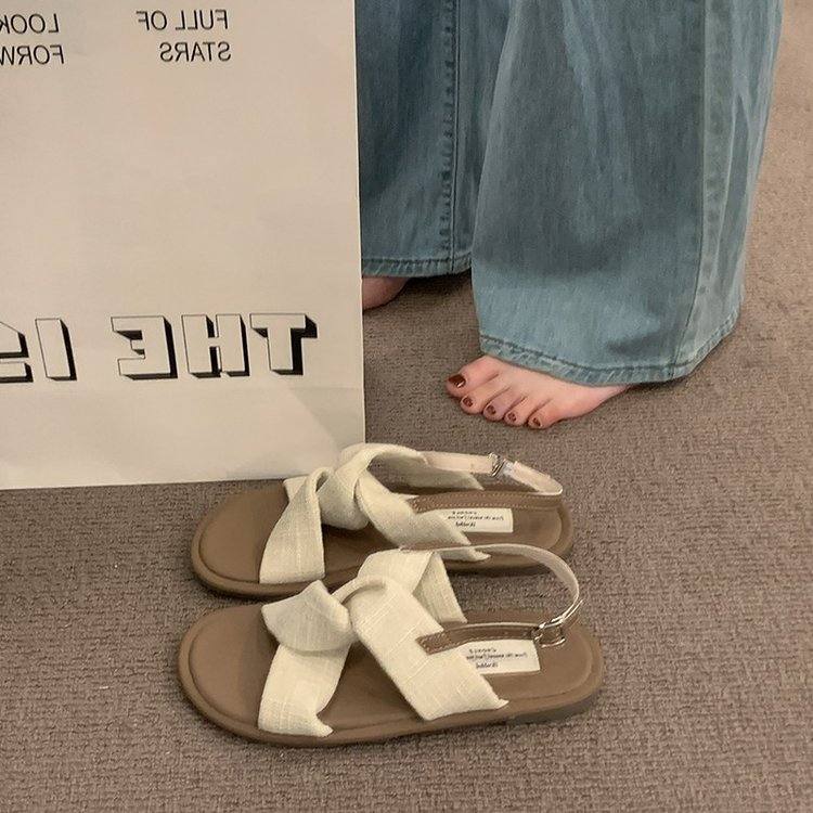 Women French Style Flat Roman Sandals, Summer Outdoor Comfortable Beach Sandals, Versatile To Match Dresses