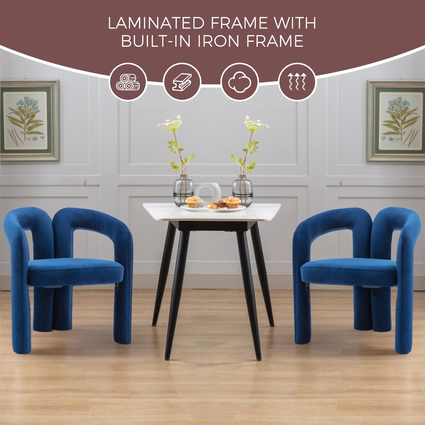 Contemporary Designed Velvet Fabric Upholstered Accent Dining Chair  Barrel Side Chairs Kitchen Armchair For Living Room Set Of 2  Navy Velvet