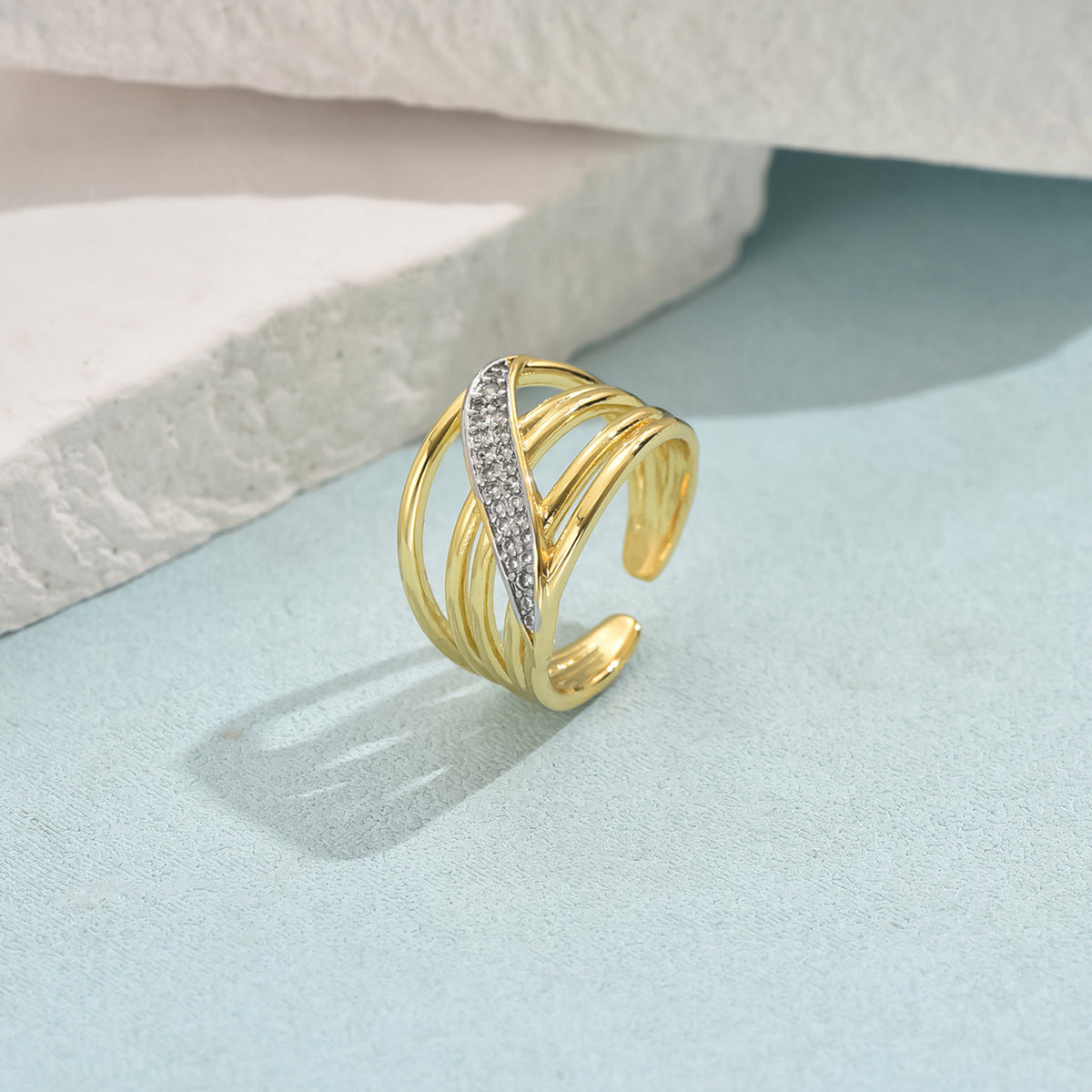 Ins Niche Exaggerated Waterdrop Zircon Ring Fashion Copper Alloy Band