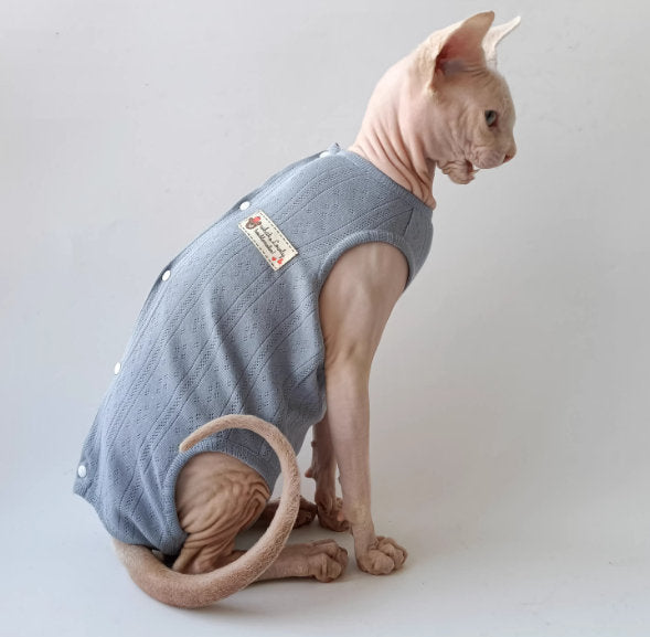 Sphynx Cat Summer Vest Surgical Recovery Suit Clothes Back Buttons