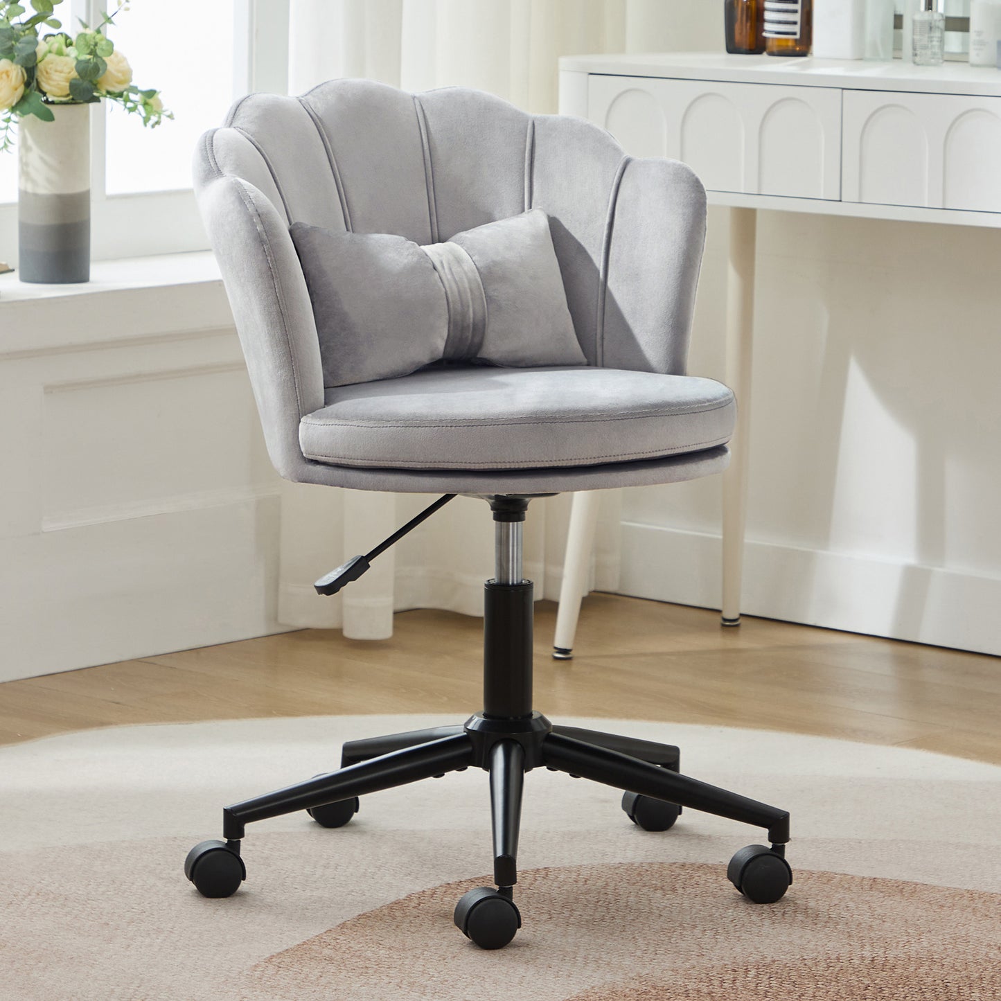 Modern Design Dressing Chair, Office Chair, Petal-shaped Backrest, Butterfly-shaped Lumbar Cushion, Height Adjustable, Soft Seat Cushion.Suitable For Living Room, Bedroom, Office, Etc.