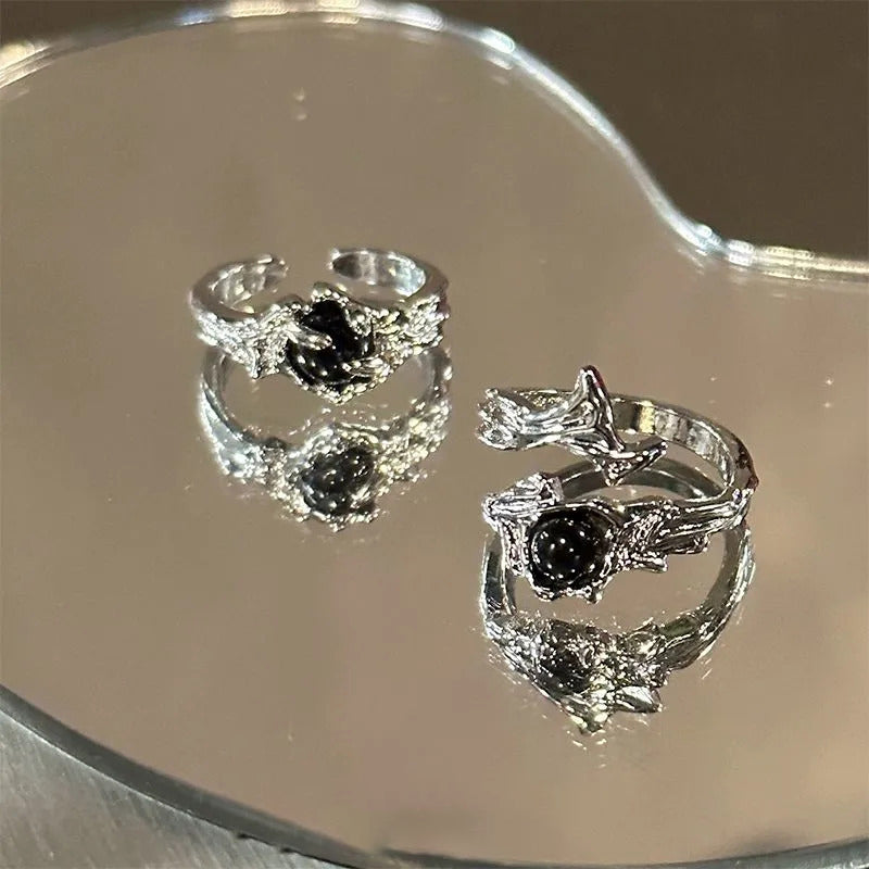 1pc Irregular Lava Black Stone Split Open Matching Rings, Dark Indie Aesthetic Style, For Men Women Street Daily Wear & Couple Valentine Gifts
