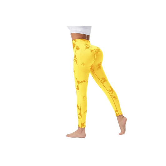Self Pickup Only - Yellow  Four Seasons Printed Nine Point Sports Yoga Pants