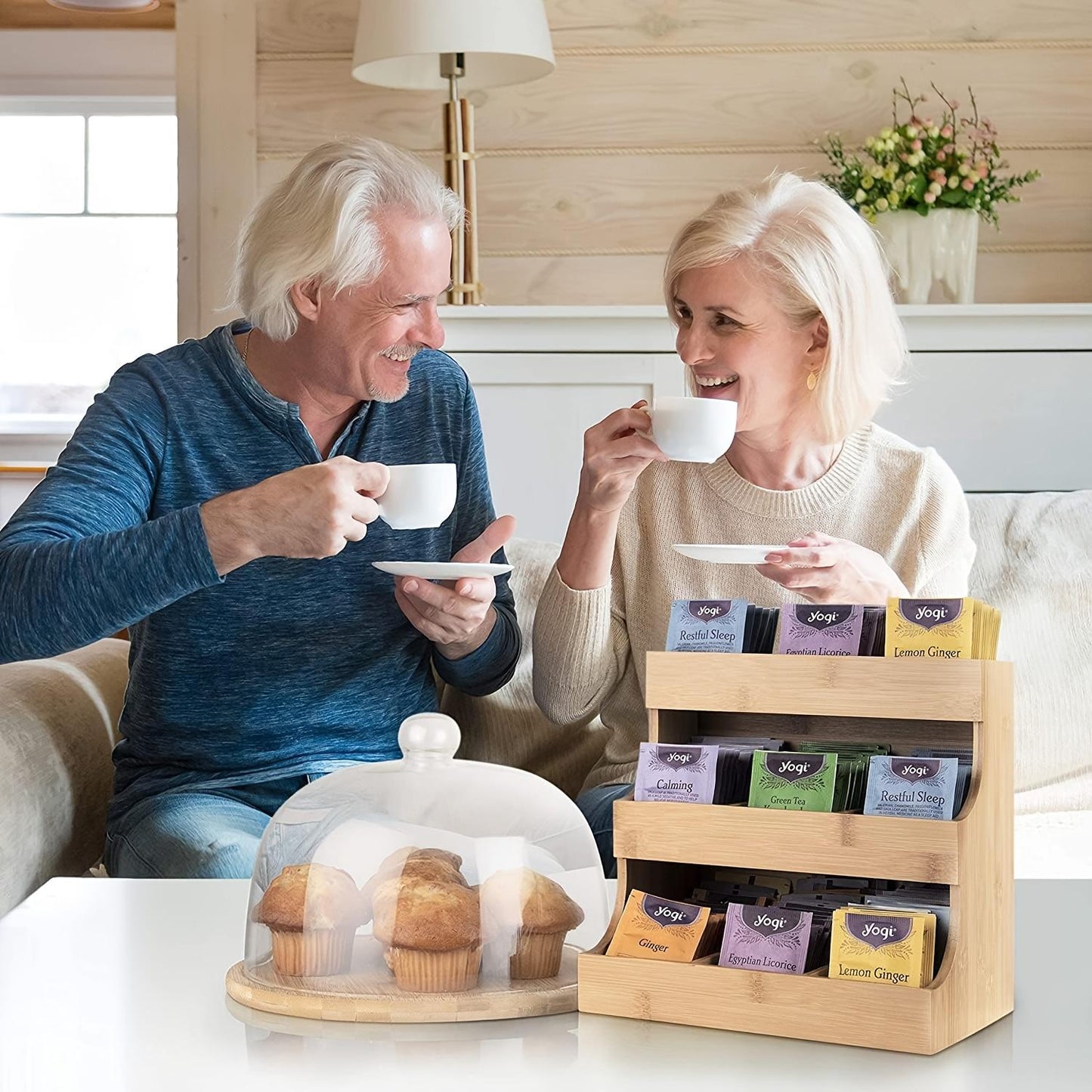 Small Wooden Tea Bag Organizer Holds 180 Tea Bags Suitable For Home Kitchens And Offices Also Fits Sugar Packets, Sweeteners, And Creamers.