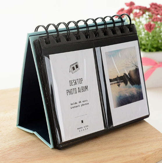 Tabletop 3-inch Desk Calendar Photo Album Mini Instant Film Star Card Book Holds 68 Cards