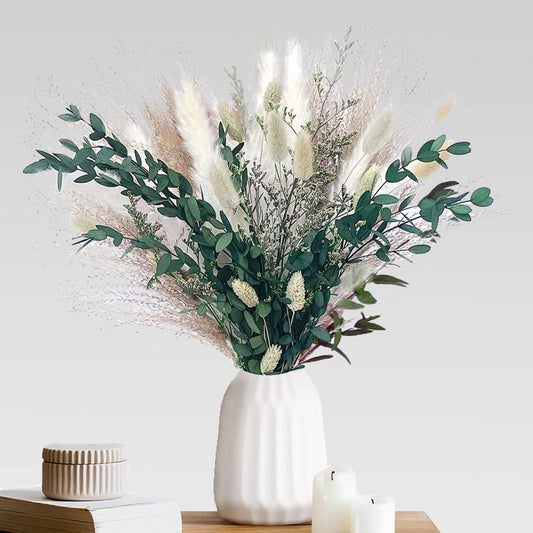 65-Piece Bohemian Artificial Pampas Grass Bouquet - Romantic Beige & White Pampas Grass Arrangement For Spring, Valentine's Day, Weddings, Home Decor, And Table Centerpieces; Seasonal Home Accent