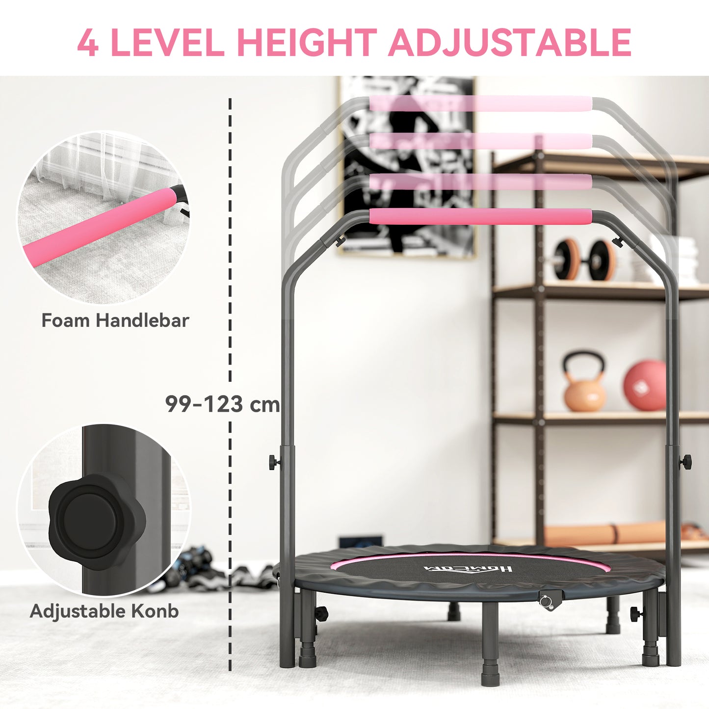45 Foldable Mini Fitness Trampoline, With Adjustable Foam Handle