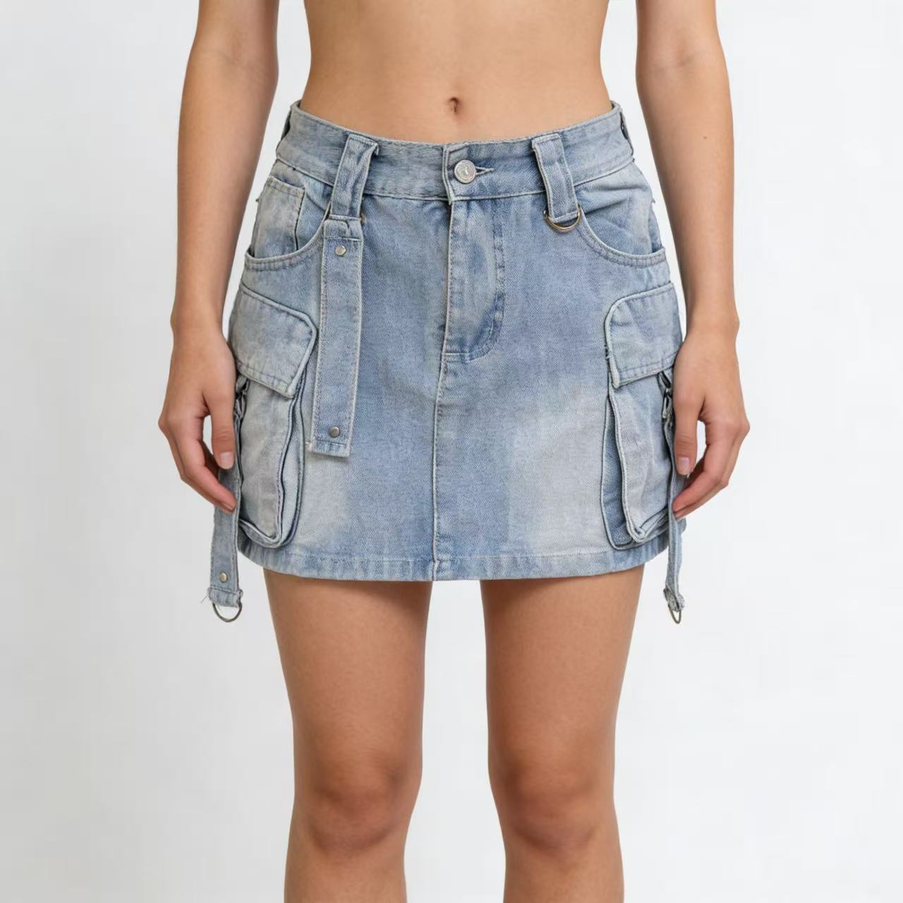 New Summer Korean-style Denim Skirt With Large Pockets