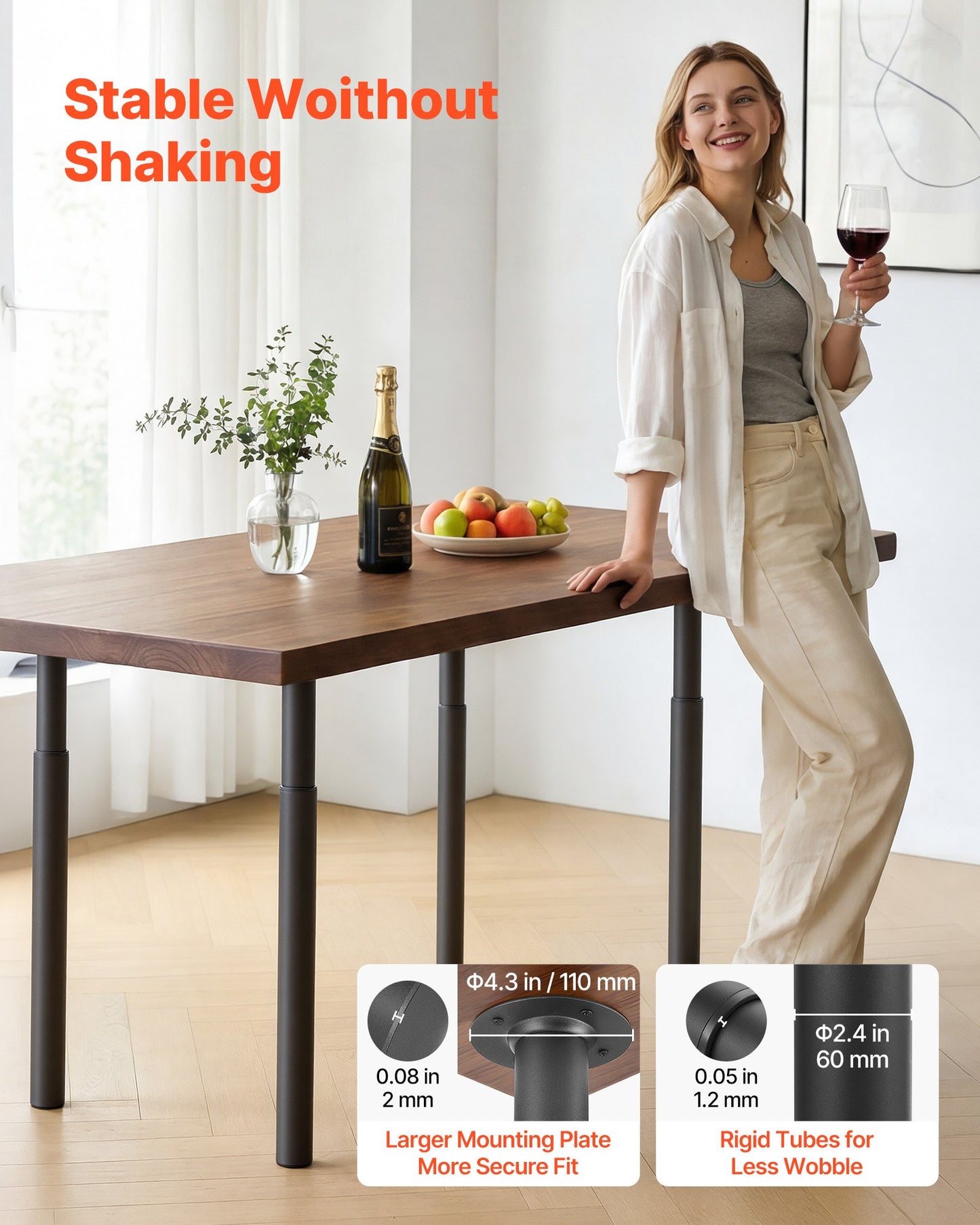 Adjustable Table Legs, 28-43.3 In Steel Furniture Legs, 1200 Lbs Max Load Heavy Duty, Quick Installation, Ideal For Home Office Desk DIY, Coffee Dinner Bar Tables, Workbenches, Set Of 4, Black