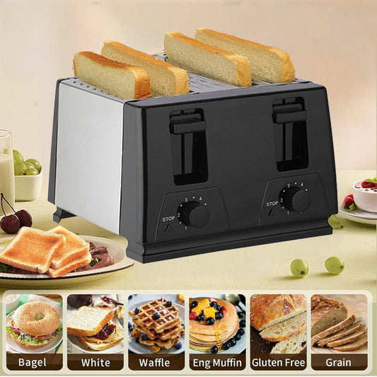 Kitchen Toaster 4 Slice Steel Variable  Defrost Reheat Extra Wide Slot