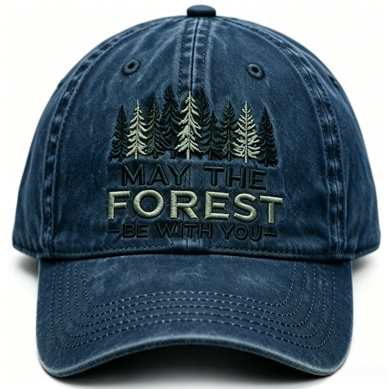Water-washed, Distressed Forest-themed Embroidered Outdoor Casual Baseball Cap