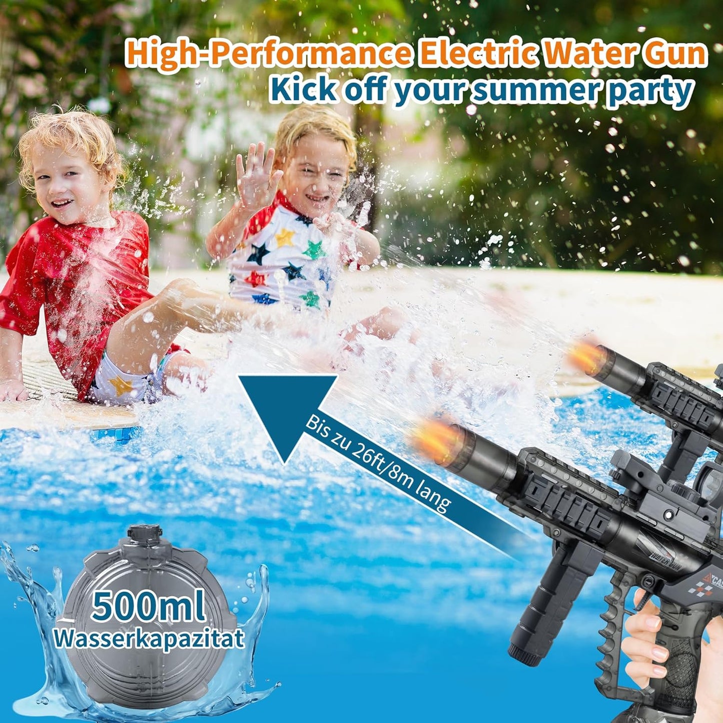 Tactical Modular Electric Water Gun Toy, Rechargeable, Summer Pool Party Water Fight Gift