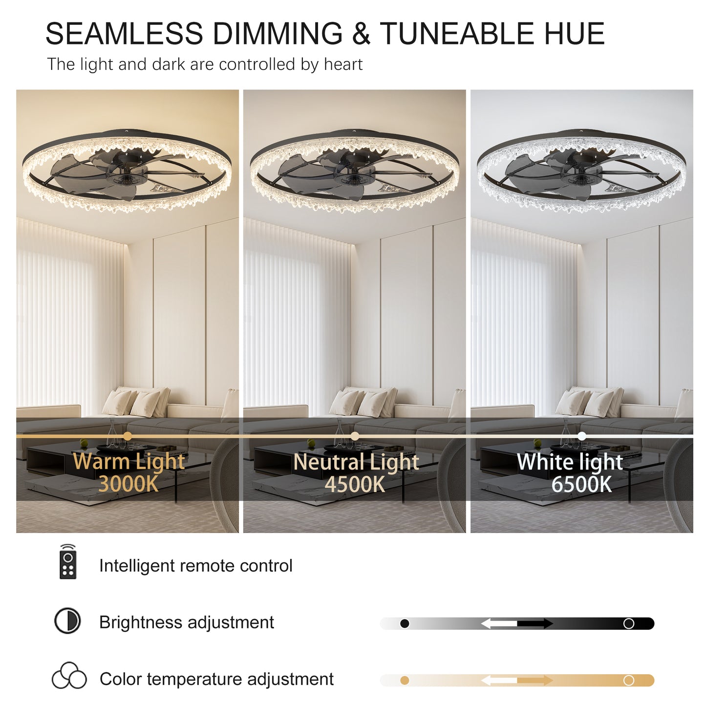 20-inch Black Smart Ceiling Fan Light With Silent Function, Multi-Speed Adjustment For Bedroom, Study Room, And Dining Room