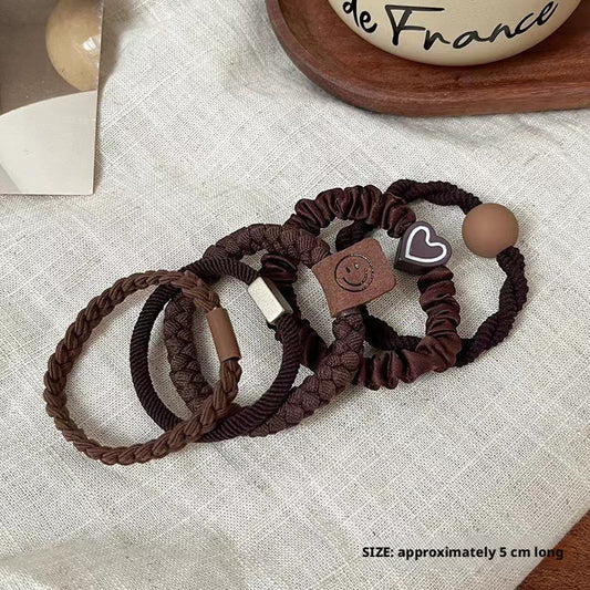 Simple hair ring-Brown-5-piece set