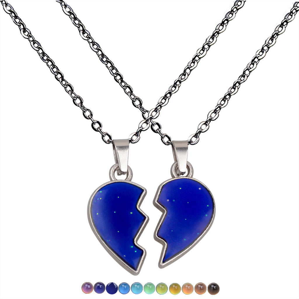 Couple Angel Wings Heart-shaped Temperature-sensitive Mood-changing Necklace Best Frind