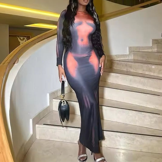 Sexy 3D Body Print Long Dress For Women