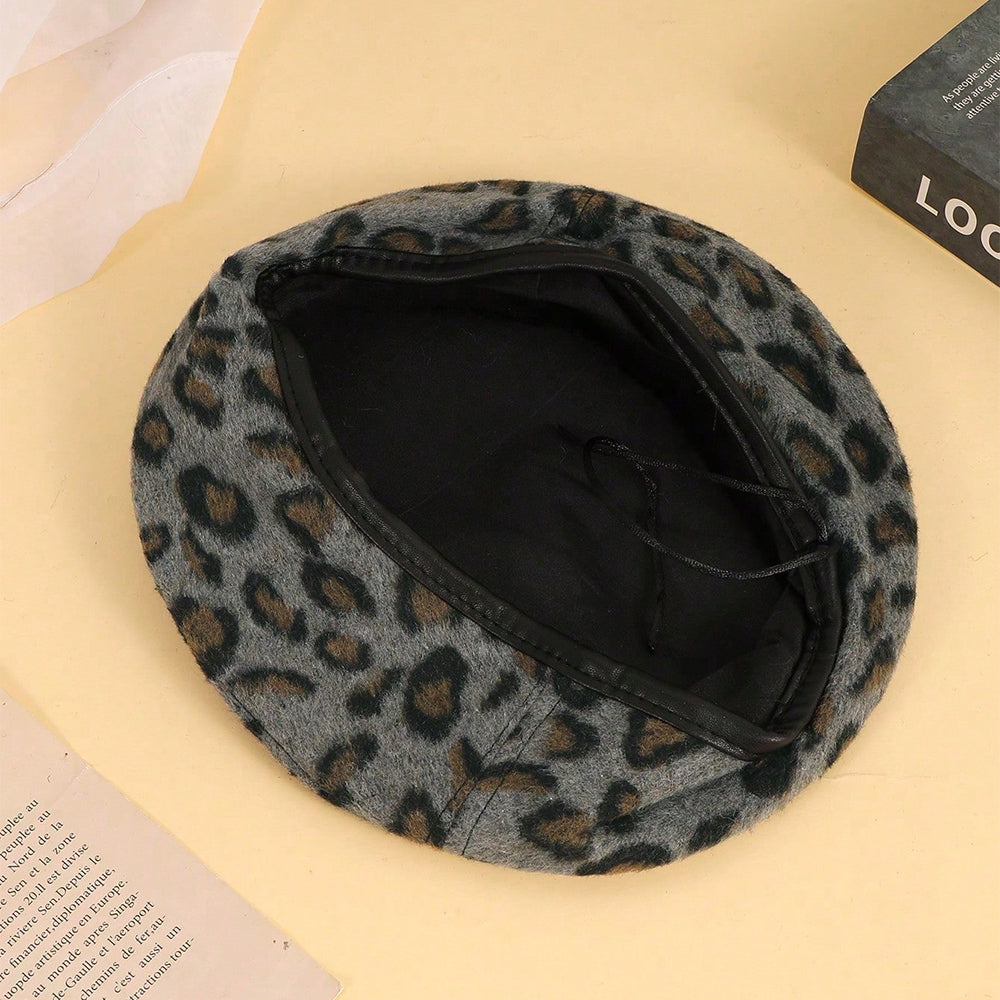 Men's And Women's Identical Leopard Print Texture PU Leather Base Cap To Enhance The Atmosphere, Sweet And Cool Girl Style Fedora Hat, Suitable For Outdoor Shopping, Daily Dates.