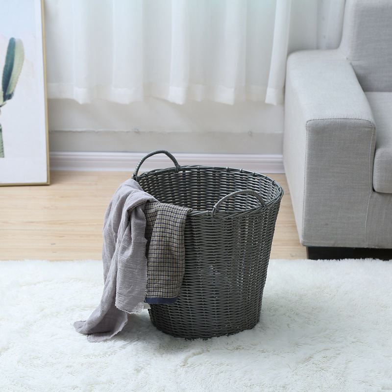 Plastic Rattan Woven Laundry Basket Storage Bin