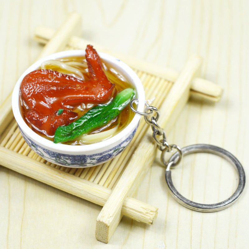 Artificial Food Pendant PVC Egg Noodle Keychain