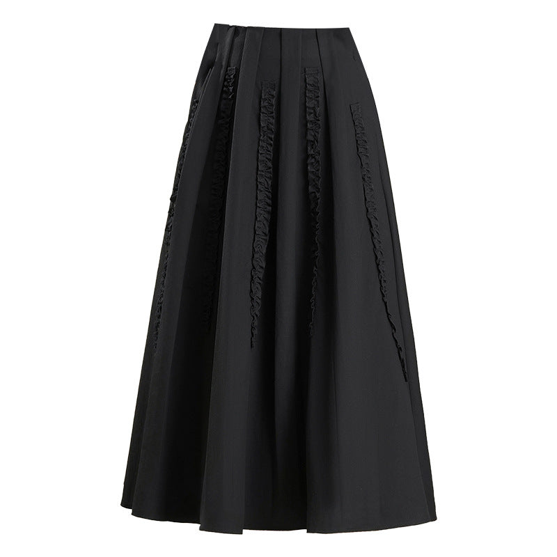 New Commuter Skirt Figure-flattering Black Fashion Pleated Maxi A-line Dress