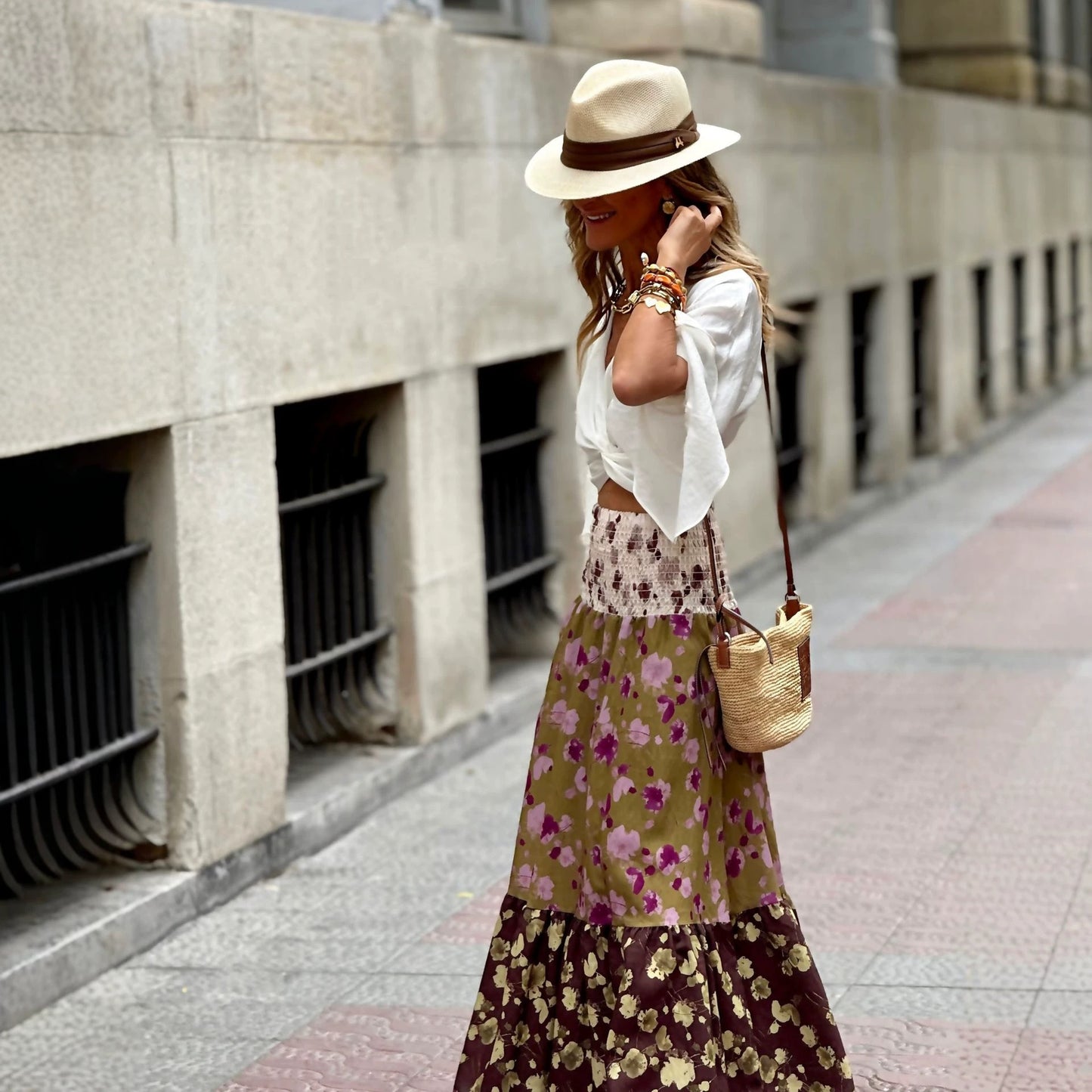 New Floral-print High-waisted Swing Skirt