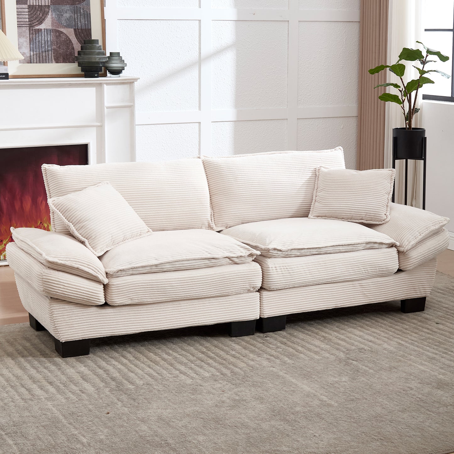 A Modern, Simple Double Sofa With A Feather Bed, That A Pillow Is Handy, But Spacious And Spacious In The Living Room Bedroom Office, Beige