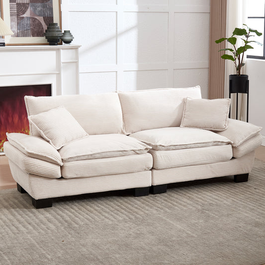A Modern, Simple Double Sofa With A Feather Bed, That A Pillow Is Handy, But Spacious And Spacious In The Living Room Bedroom Office, Beige