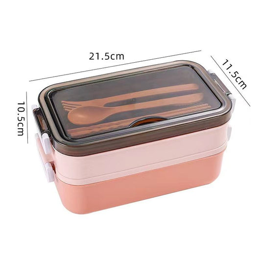 Double-layer Lunch Box, Japanese-style Compartments Lunch Box With Tableware, Student And Office Worker Sealed Bento Box, Lunch Box Can Be Printed With Logo