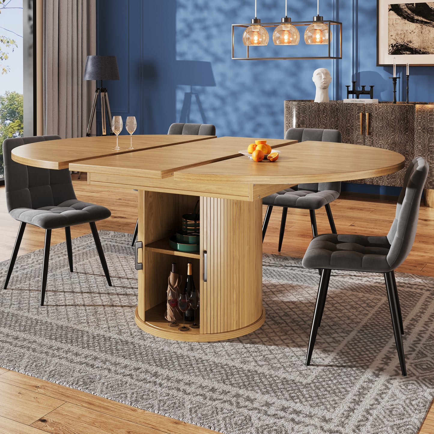 Extendable Dining Table, Dining Room Table, Kitchen Table, Balcony Table, Extendable Table Top Round Dining Table, Extends To Oval, 118-158 Cm, Seats Up To 6 People, Natural