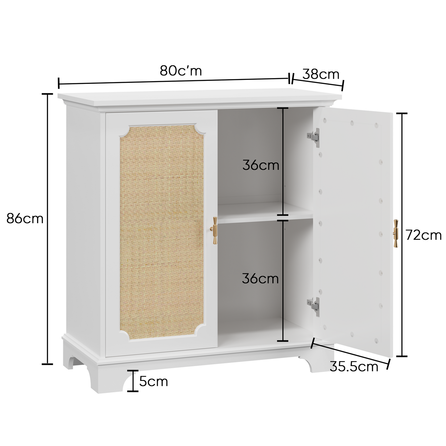 Sideboard, Buffet, Wine Cabinet With Rattan Decorative Doors, Kitchen Buffet, Console Table, Decorative Cabinet For Hallway, Entrance Area And Living Room