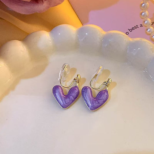 Blue Heart Fake Piercing Earrings For Women Elegant Ear Clips Fashion Jewelry