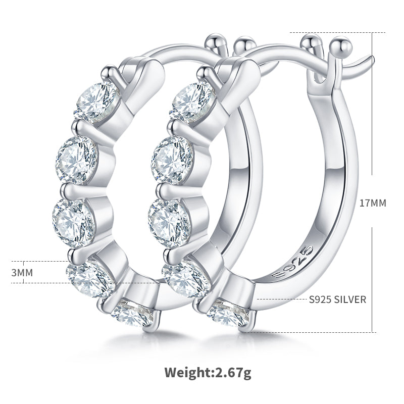 S925 Sterling Silver 10pcs Moissanite Hoop Earrings For Women 17mm Platinum Plated GRA Certified Hypoallergenic Gift Box