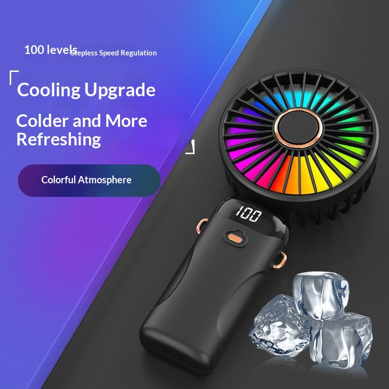 Seven-color Handheld Outdoor Mini Fan USB-charging Mini Portable Digital Display Folding Fan