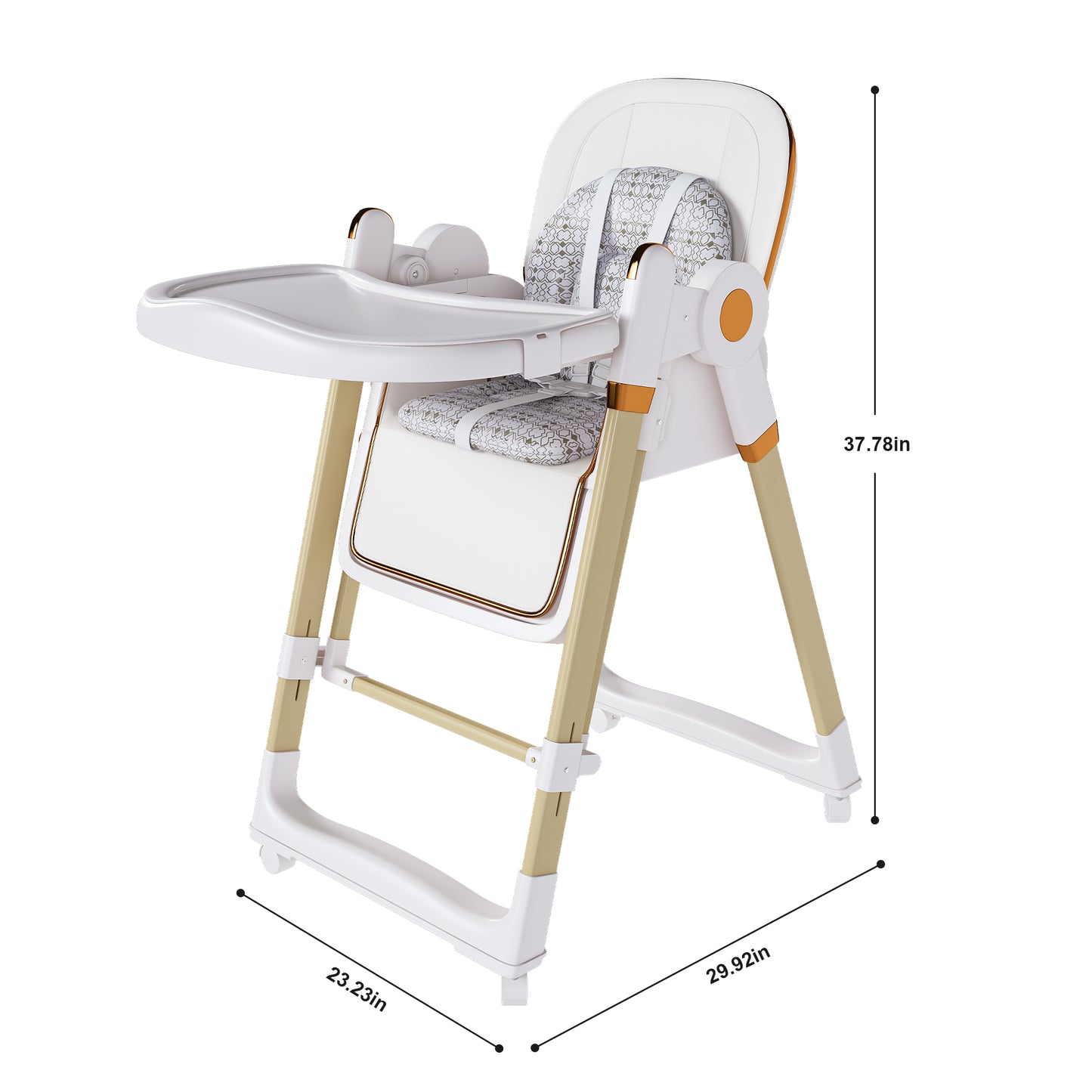 Convertible Baby High Chair To Rocker With 5-Point Harness, Foldable Infant Feeding Chair With Silent Locking Wheels & Removable 2-Tier Easy-Clean Tray For 6M-3Yrs  White