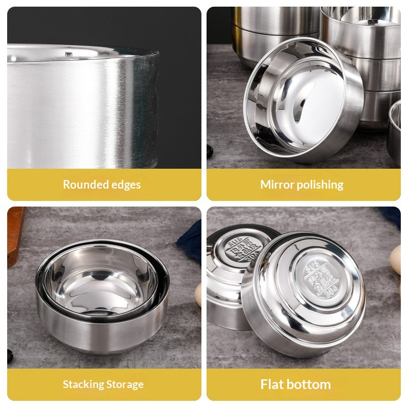 Commercial Korean-style Minimalist Stainless Steel Double-layer Bowl