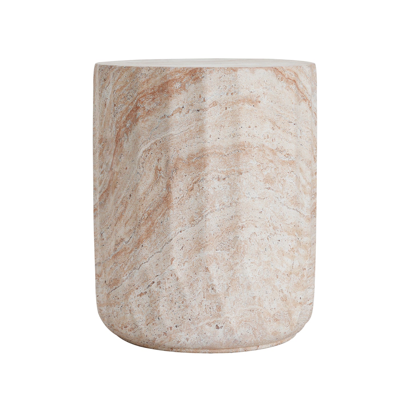Outdoor Indoor Lightweight Concrete Side Table,Cylinder Travertine Finish Accent Table