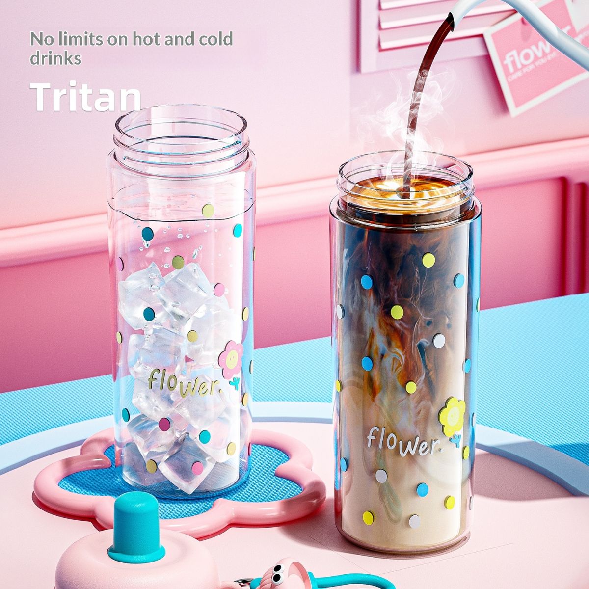 Tritan Straw Plastic Cup Portable Water Bottle With A Carrying Strap And A Cute Tea Infuser