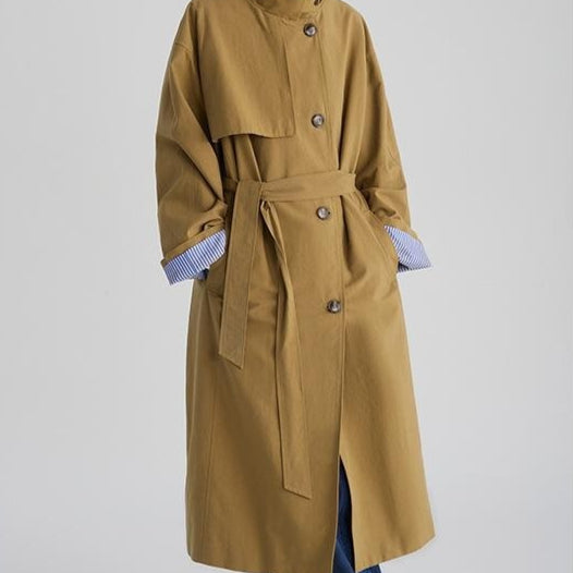 Autumn Korean-style Minimalist Casual Vintage Cropped Silhouette Contrast-color Trench Coat For Women