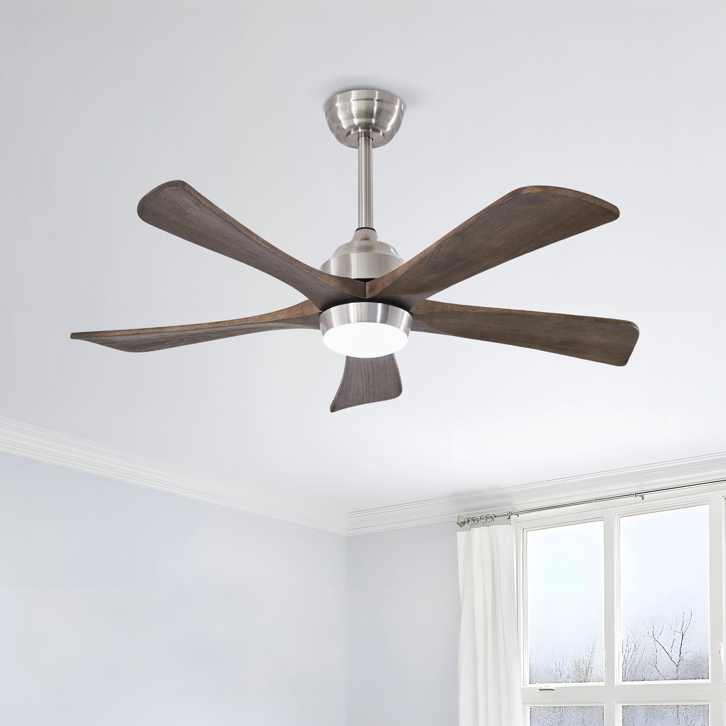 42  5PCS Solid Wood Blades Ceiling Fan With Lights Remote Control,Quiet DC Motor 3 Blade Ceiling Fans 6 Speed Levels,Reversible Ceiling Fan,for Patio Living Room,Bedroom,Office,Indoor. Stain Nickel